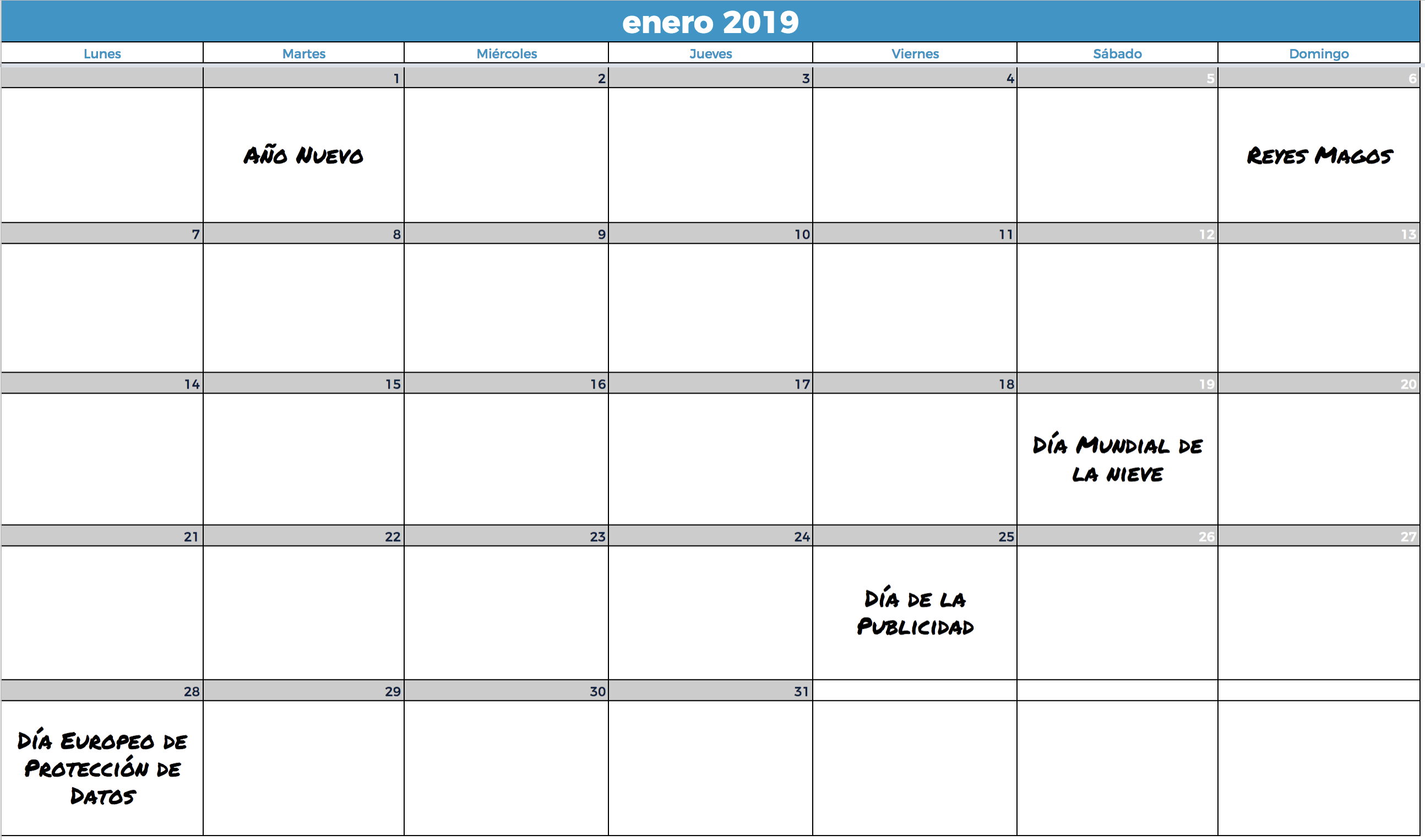 Calendario del Community Manager 2019