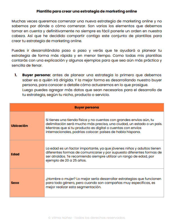 Plantilla para crear una estrategia marketing online