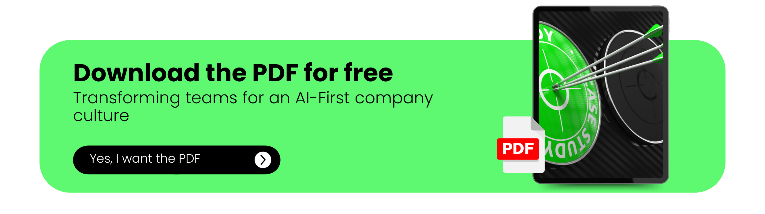 Free download image of the PDF "Transforming teams for an AI-First company culture", with a minimalist design and green background, which invites the user to obtain the resource