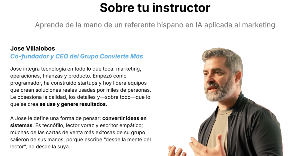 Fotografía profesional de Jose Villalobos, co-fundador y CEO del Grupo Convierte Más y creador de Vilma.AI, referente hispano en inteligencia artificial aplicada al marketing, programador y líder visionario especializado en soluciones tecnológicas para negocios, instructor del taller Construye tu Marketing 2026