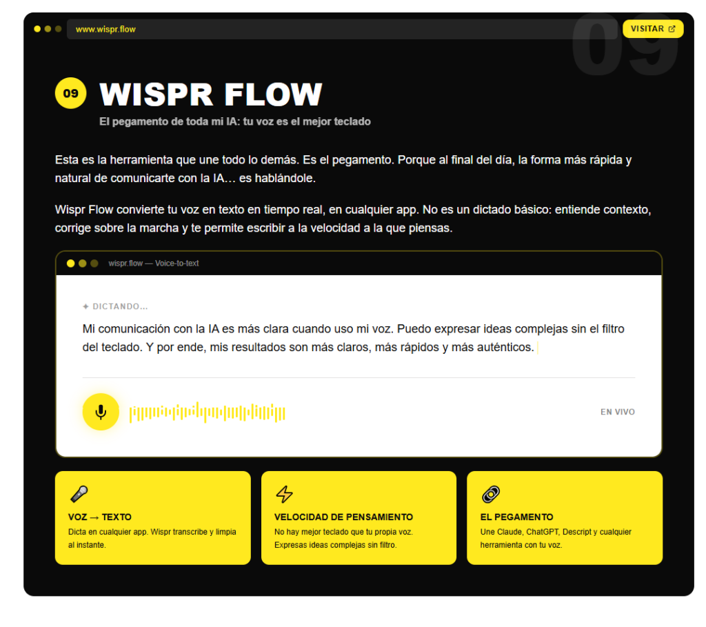 dictado con IA. herramienta de IA. wispr flow. vilma núñez. infografía