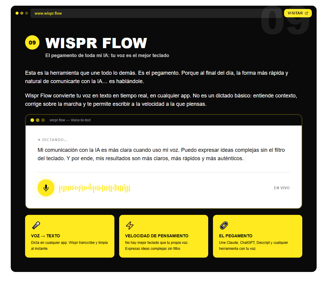 dictado con IA. herramienta de IA. wispr flow. vilma núñez. infografía