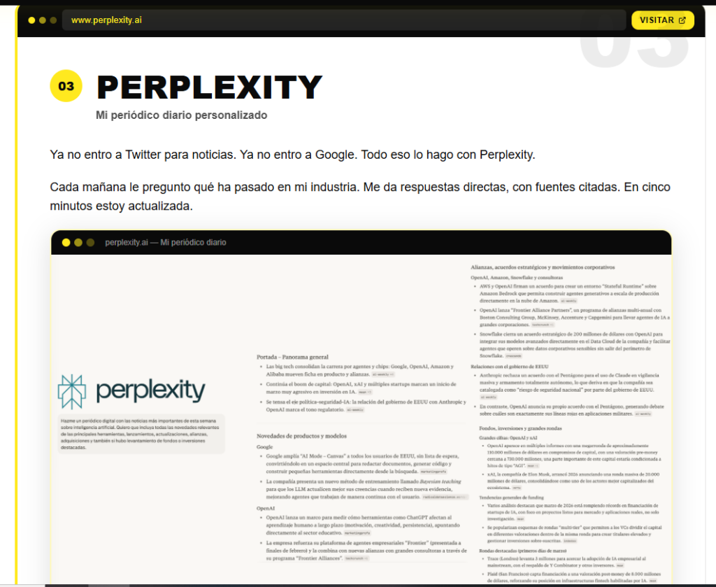 Perplexity para negocios. Herramientas de IA para emprendedores. infografía