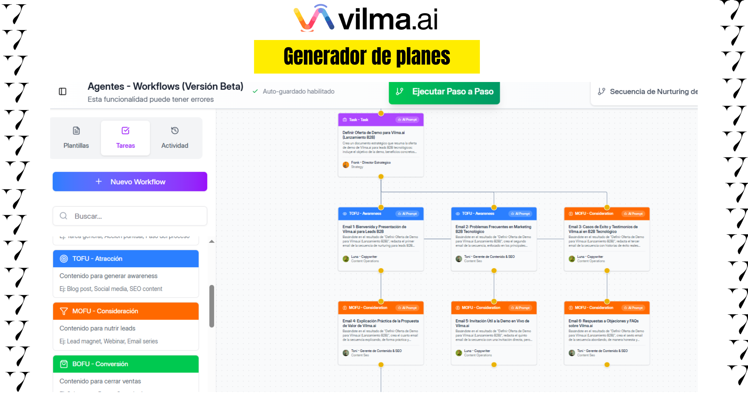 generador de planes o flujos de trabajo con IA para marketing. software vilma.ai