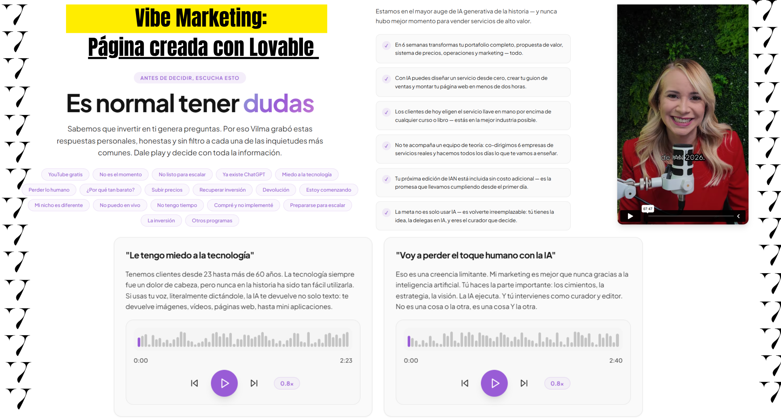 landing page creada con lovable. vibe marketing. vilma núñez.