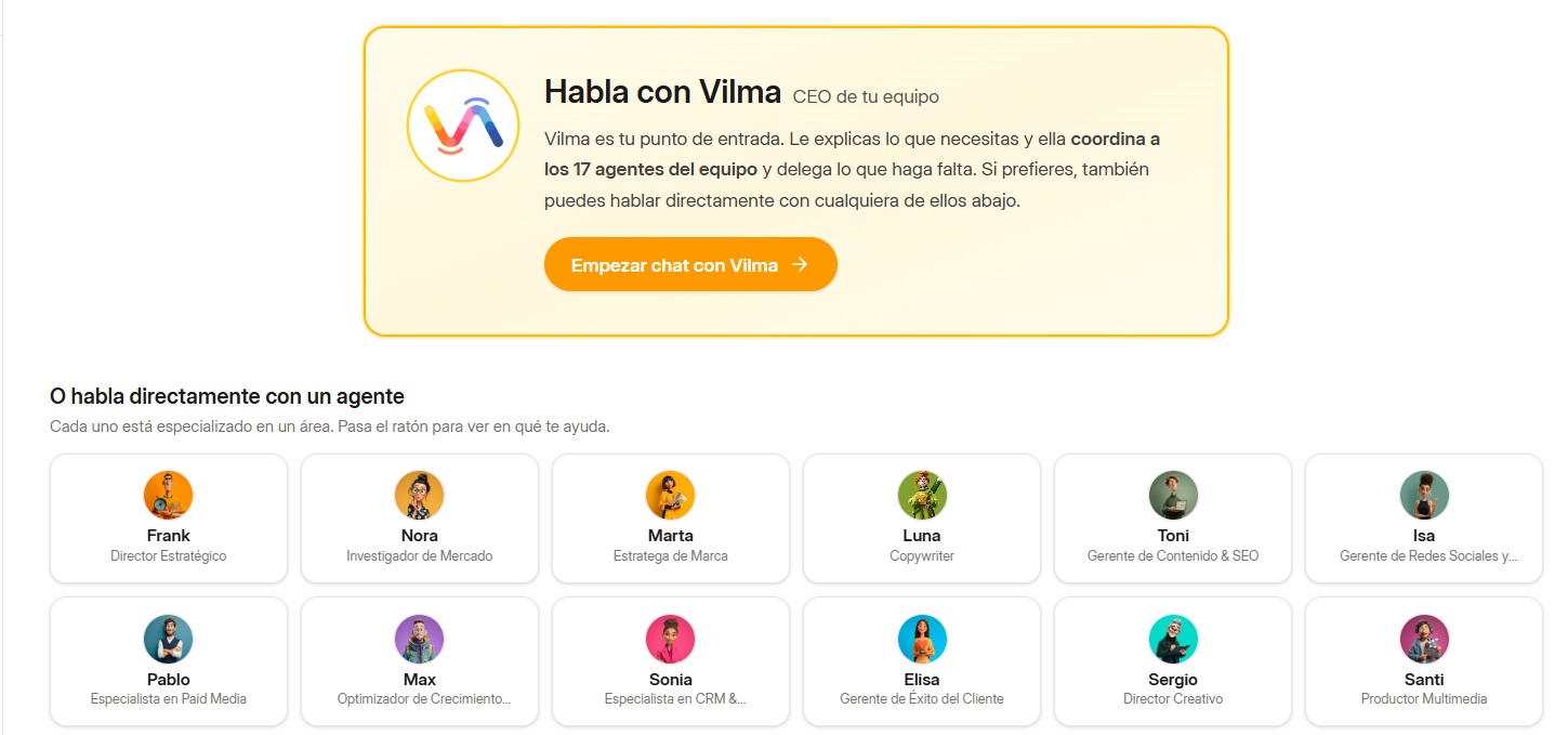 empleados inteligentes de IA en marketing. vilma.ai, infografía