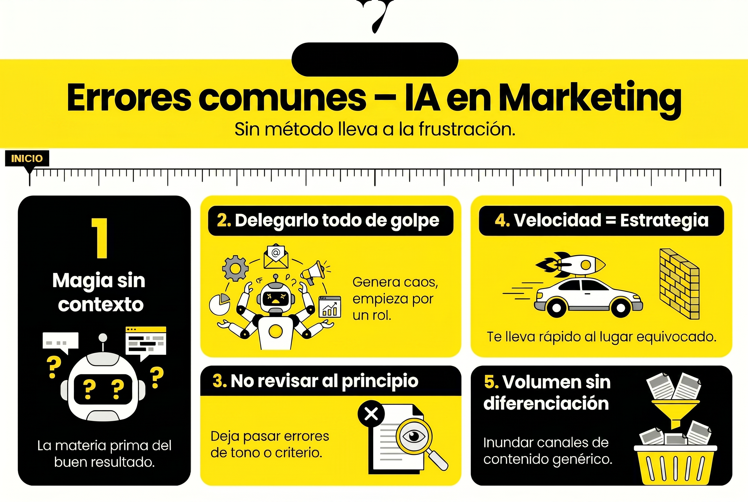 errores comunes al implementar IA en marketing. infografía