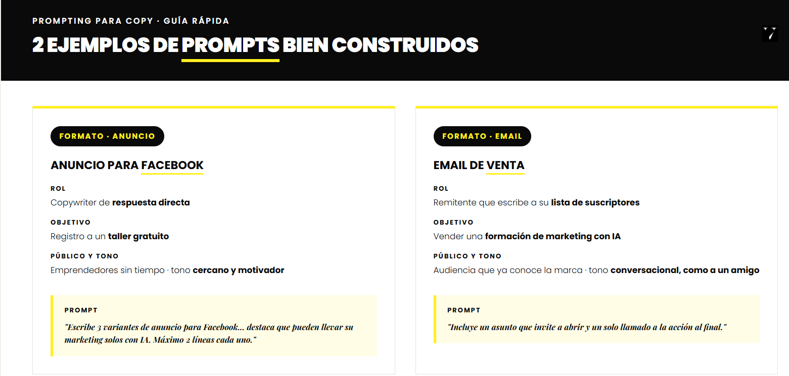 qué es un prompt. ejemplos reales. infografía