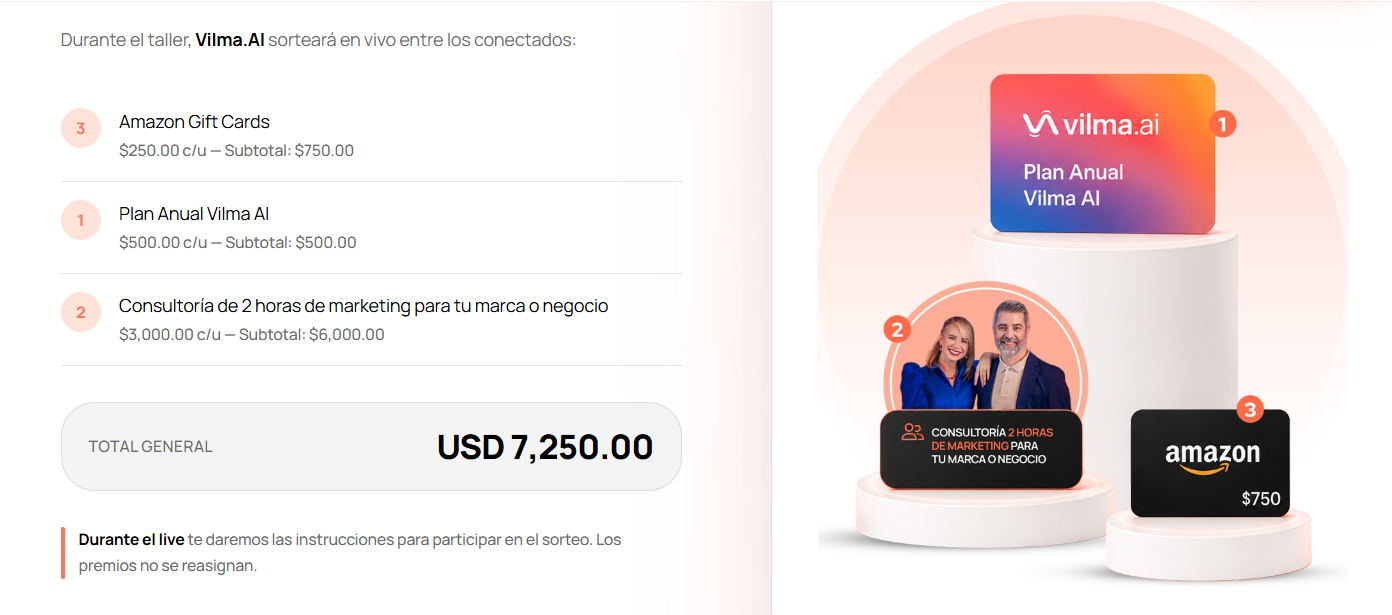 sorteos en vivo. taller gratis de marketing con IA