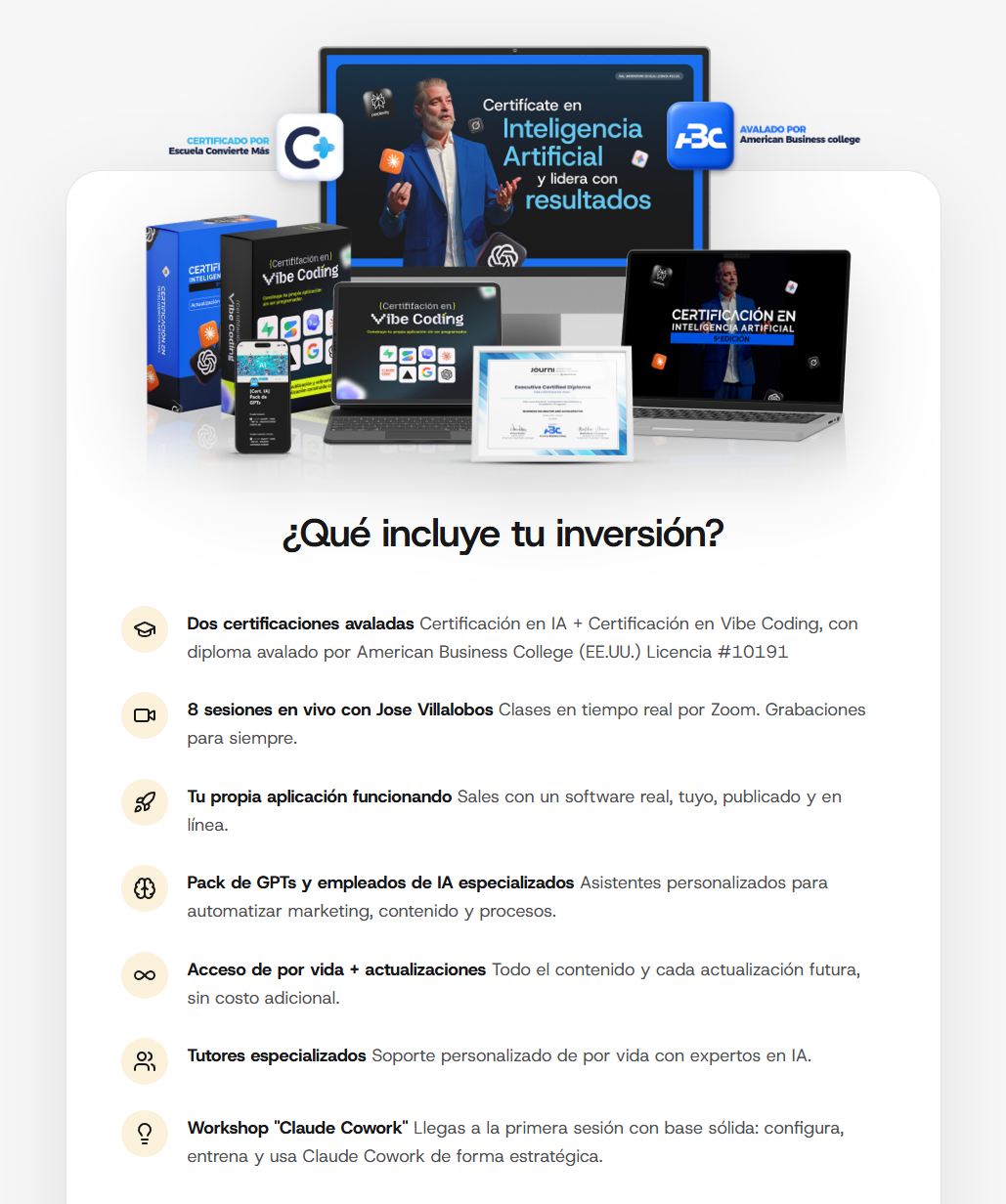 doble certificación de IA y vibe coding
