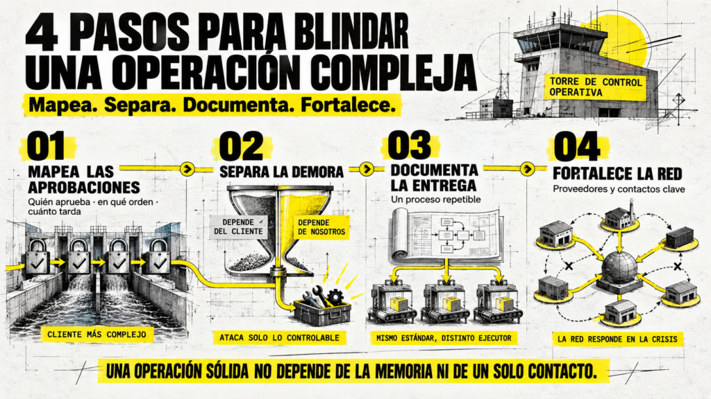 Infografía sobre 4 pasos para liderar el orden con acuerdos y límites claros para evitar problemas entre socios
