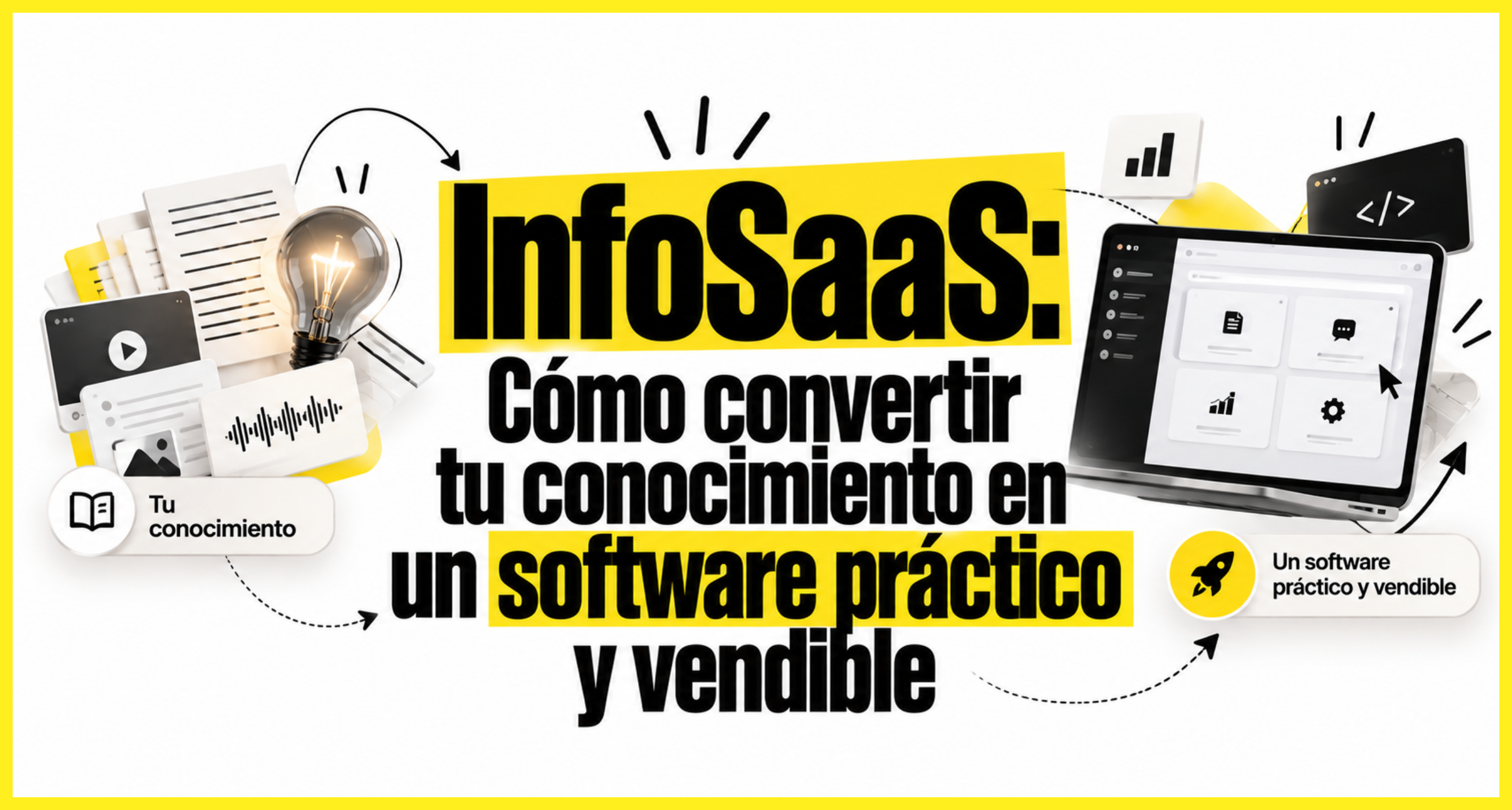 Portada del artículo sobre InfoSaaS: Cómo convertir tu conocimiento en un software práctico y vendible, mostrando la transformación de contenido experto a software